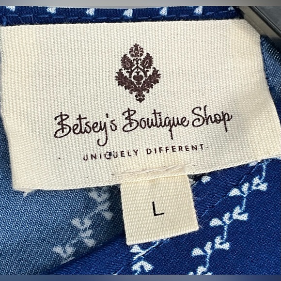 Betsey’s Boutique Shop Navy Blue Striped Slip Lined Pocket Button Back Dress L - Picture 3 of 7